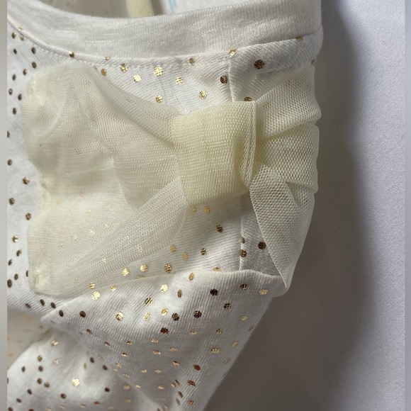 Cream colored long sleeved shirt with gold dots & tulle bow at shoulder; M 7/8 - Picture 2 of 4